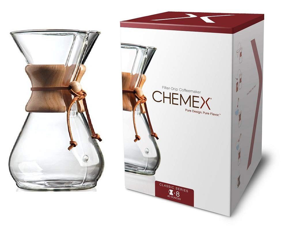 A Chemex Pour-Over Glass Coffeemaker