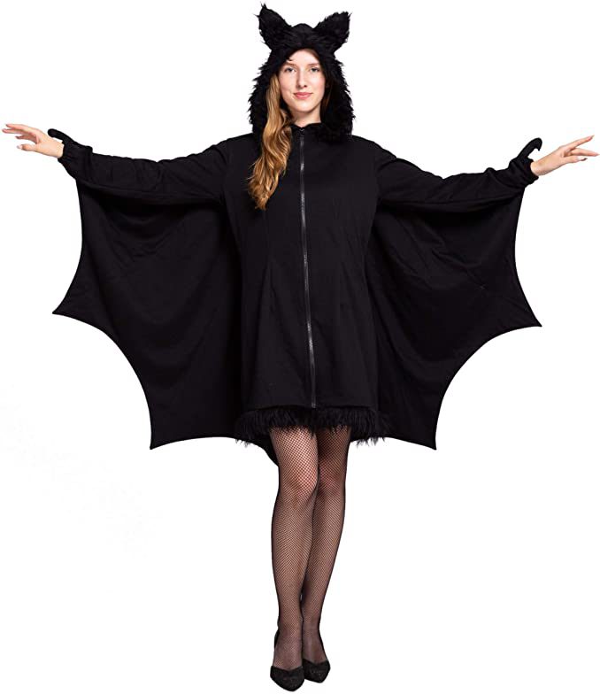 Spooktacular Creations Woman’s Black Bat Zip Hoodie Halloween Costumes for Adults