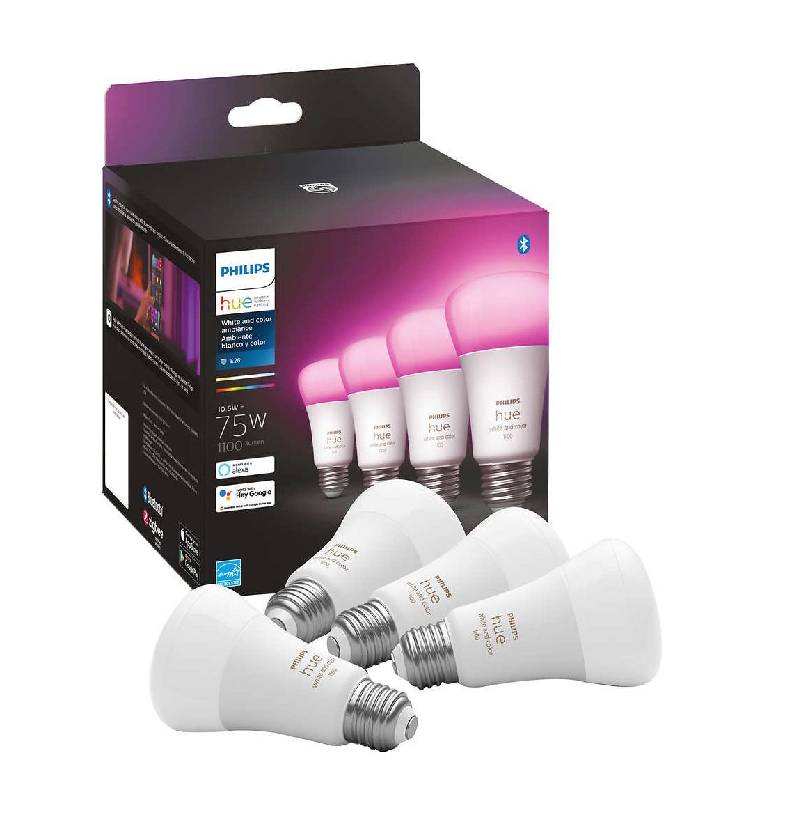 Philips Hue 75W White & Color Ambiance A19 4pk