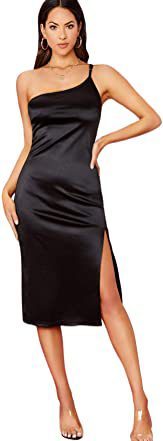 Romwe Elegant One Shoulder Sleeveless Midi Dress