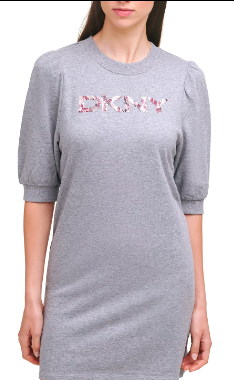 DKNY Puff-Sleeve Logo Sweatshirt Dress