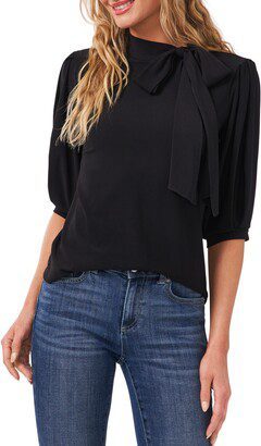 CeCe Puff-Sleeve Bow-Neck Top