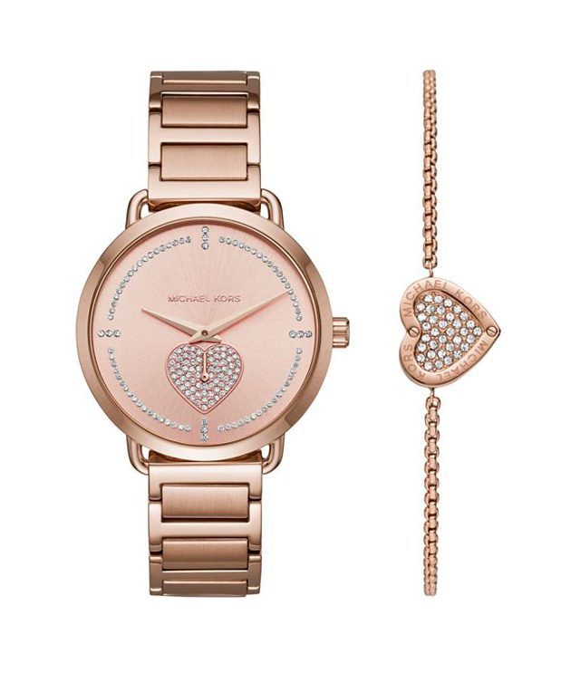 Michael Kors Portia Rose Gold-Tone Bracelet Watch 37mm Gift Set