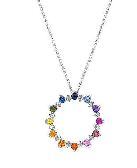 Multicolor Sapphire and Diamond 14kt White Gold Necklace