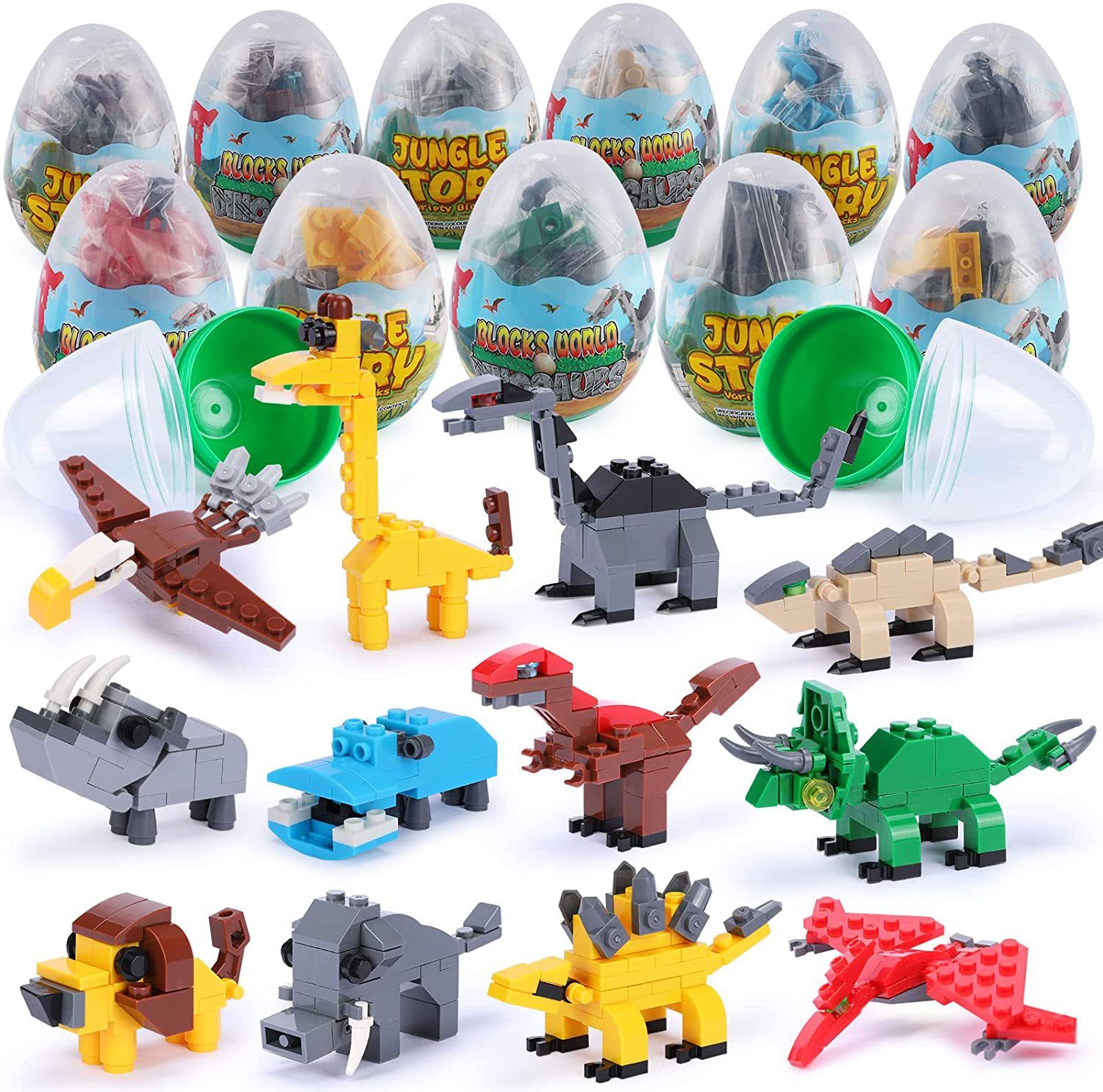 JOYIN Pcs Prefilled Easter Eggs with Toys Dinosaurs Building Blocks