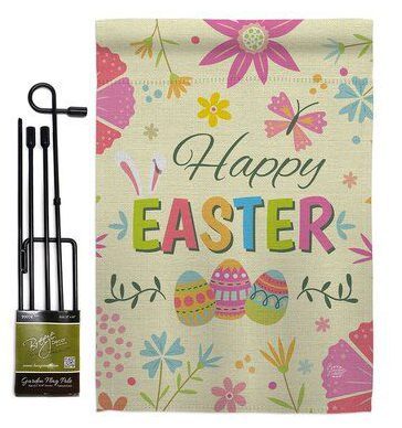 Ornament Collection Happy Easter Colorful Flowers House Flag