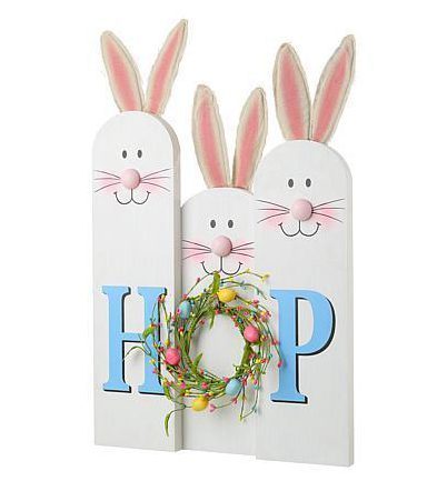 Wooden Easter Bunny Family Hop Porch Sign