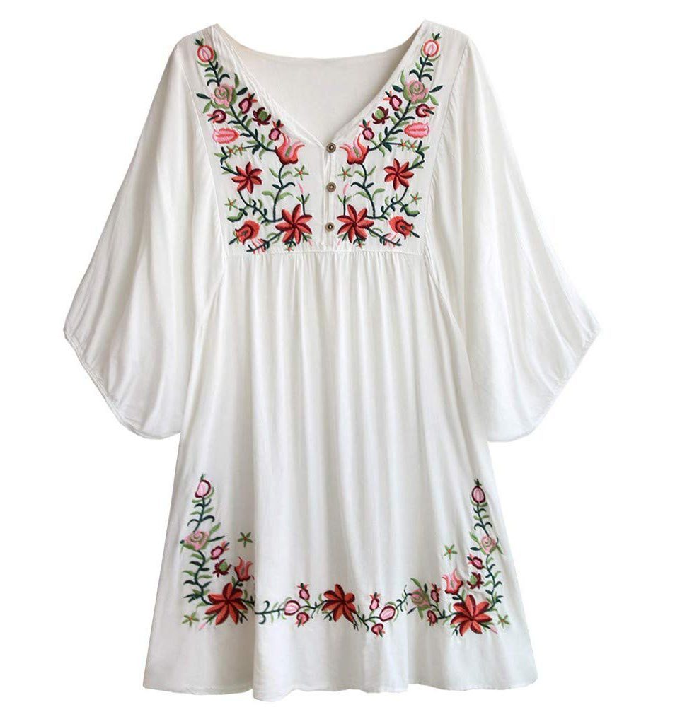 Floral Embroidery Long Sleeve Blouses